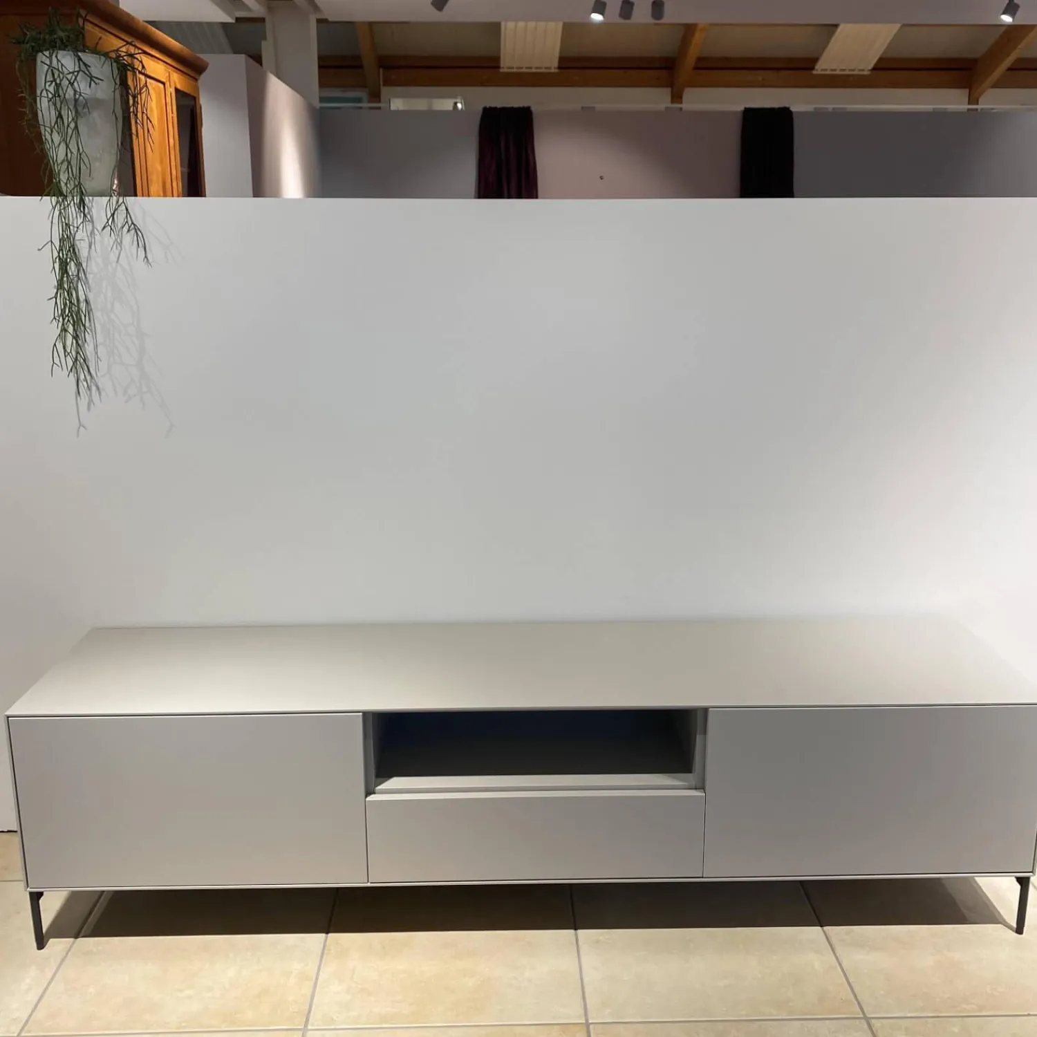 Treku Wohnwände & Tv-Lowboards|Lowboard Lauki Lack Graphit Hellgrau Beine Metall Schwarz