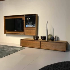 Team 7 Kommoden & Sideboards|Lowboard Lux Nussbaum Geölt Glas mit Hängeschrank