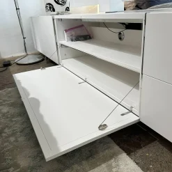 YOMEI Wohnwände & Tv-Lowboards|Lowboard Matrix Leder Weiß 13 Inklusive TV Einsatz Mit Kadelabdeckung