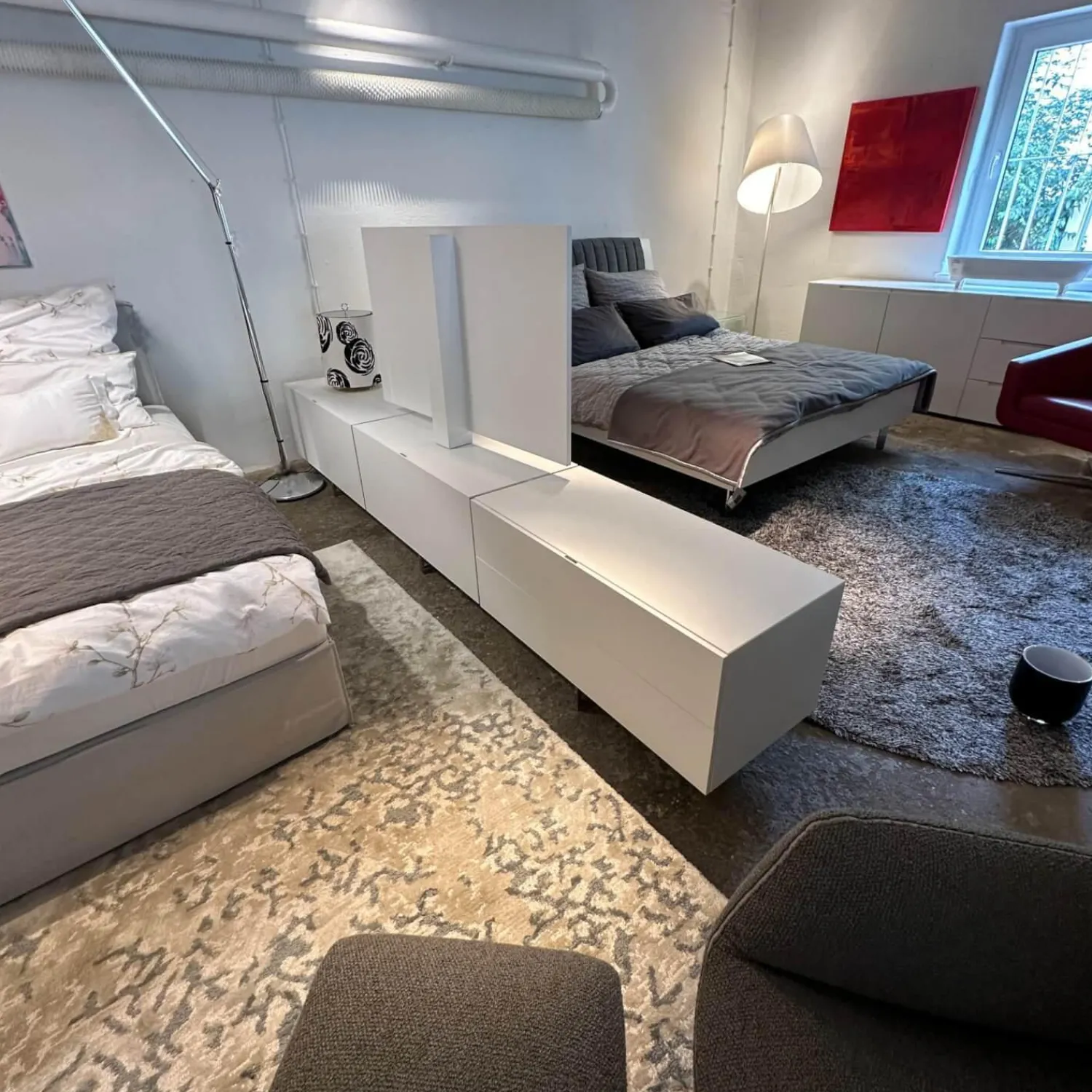 YOMEI Wohnwände & Tv-Lowboards|Lowboard Matrix Leder Weiß 13 Inklusive TV Einsatz Mit Kadelabdeckung