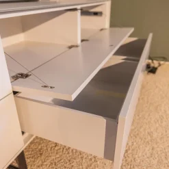 WK Wohnen Wohnwände & Tv-Lowboards|Lowboard mit Wandpaneelen WK 418 Zola Platte Glas Lackiert 407 Front Glattlack Steingrau Kufe Schwarz