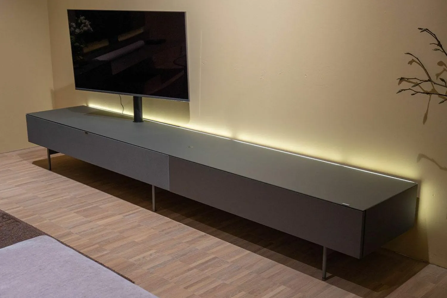 Spectral Smart Furniture Wohnwände & Tv-Lowboards|Lowboard Next Smart Lack Granit Grau Und Medienklappe Mit Akkustikstoff Grey Grau Deckenplatte Colour Glas Granit Grau Gestell Anthrazit Inklusive Beleuchtung Und Mediapaket