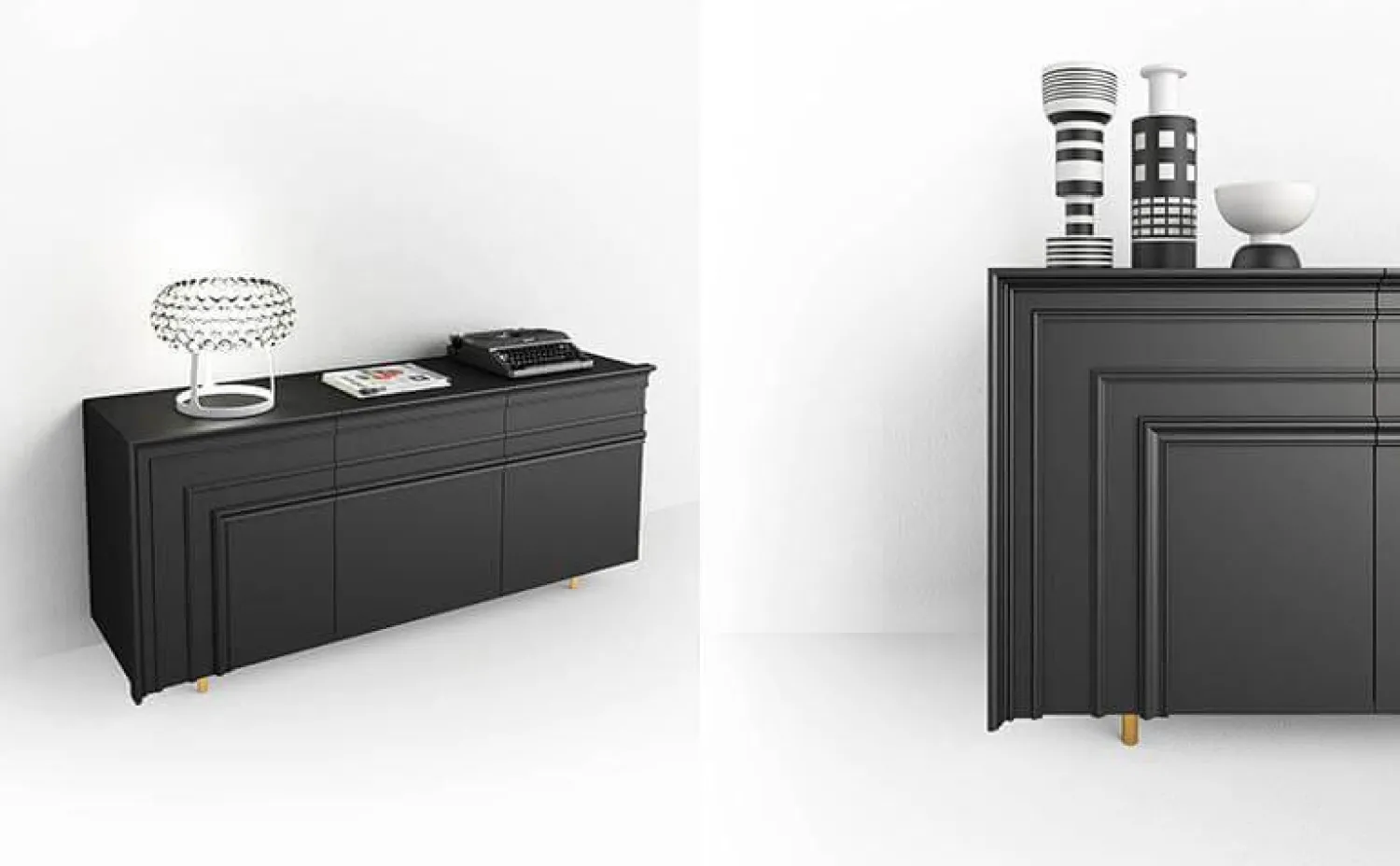 minottiitalia Kommoden & Sideboards|Anrichte Gessolina Anrichte MDF PU Lackiert Noir Schwarz