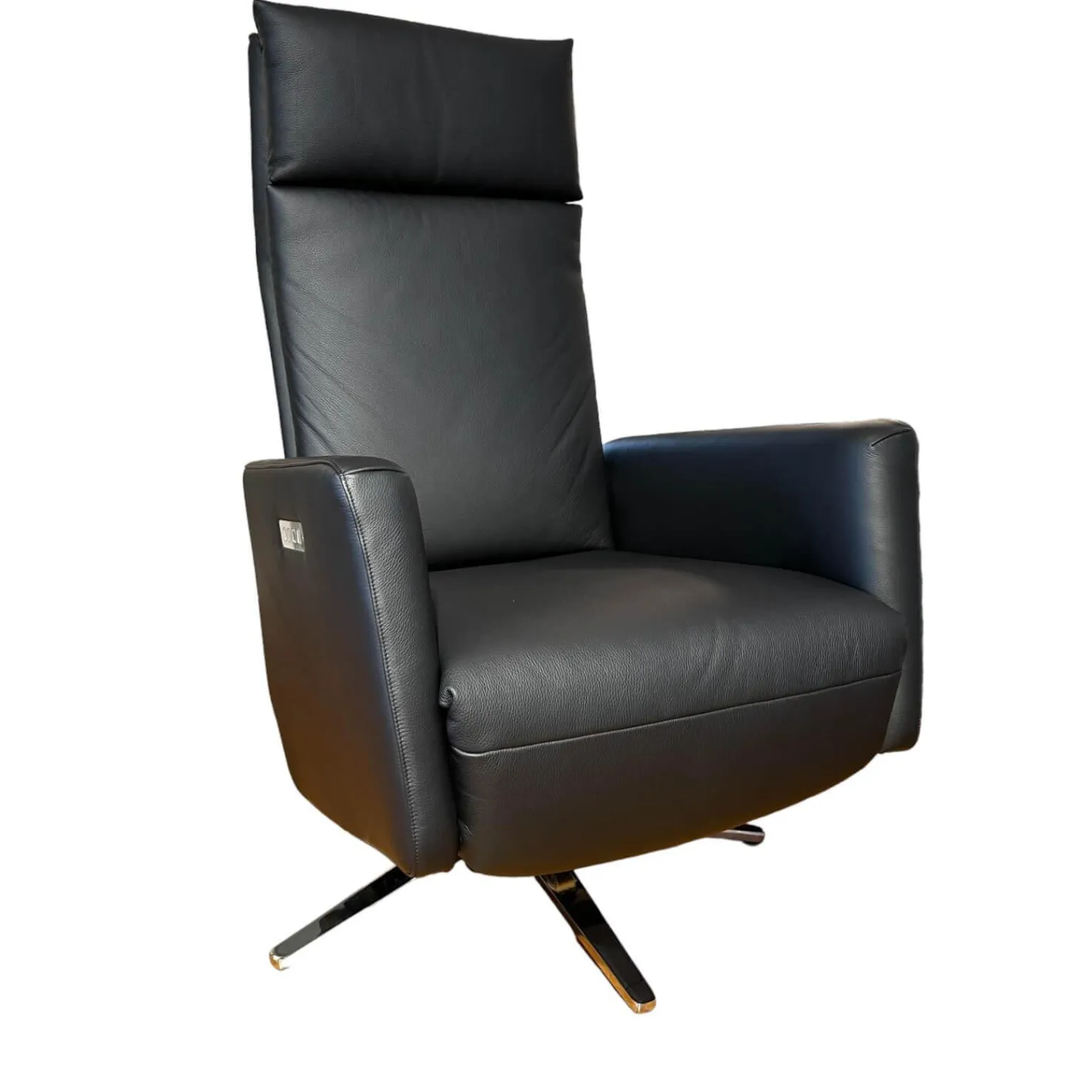 Bielefelder Werkstätten Relaxsessel|Motorsessel Charly Bezug Leder Normandie Schwarz Sternfuß Chrom Glänzend Mit Aufsthehhilfe Und Motorischer Verstellung