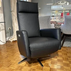 Bielefelder Werkstätten Relaxsessel|Motorsessel Charly Bezug Leder Normandie Schwarz Sternfuß Chrom Glänzend Mit Aufsthehhilfe Und Motorischer Verstellung