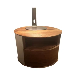 YOMEI Nachttische|Nachtkonsole S100 Korpus Leder Taupe Beige Front Und Schublade Nussbaum