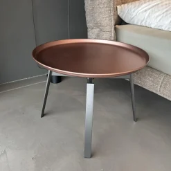 B&B Italia Nachttische|Nachttisch Husk Rund Und Klein Platte Kupfer Brüniert Gestell Nickel Bronzefarben Lackiert