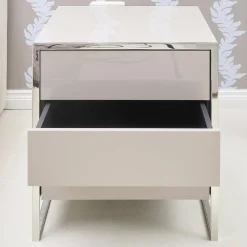 YOMEI Nachttische|Nachttisch Smart Pantex Taupe Gestell Edelstahl Poliert