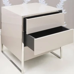 YOMEI Nachttische|Nachttisch Smart Pantex Taupe Gestell Edelstahl Poliert