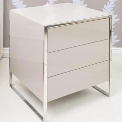 YOMEI Nachttische|Nachttisch Smart Pantex Taupe Gestell Edelstahl Poliert