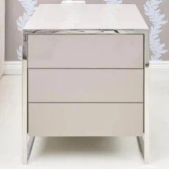 YOMEI Nachttische|Nachttisch Smart Pantex Taupe Gestell Edelstahl Poliert