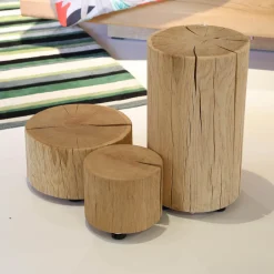 Team 7 Beistelltische|Naturholzzylinder Eiche Silber Dreiteilig