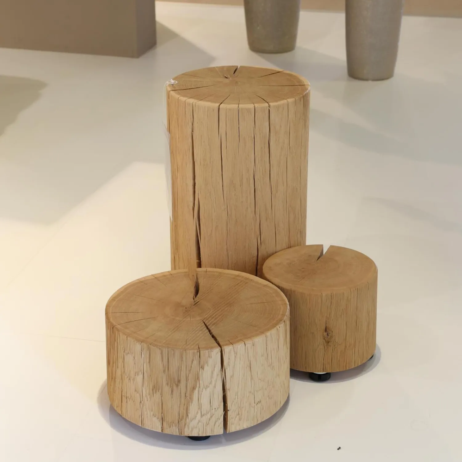 Team 7 Beistelltische|Naturholzzylinder Eiche Silber Dreiteilig