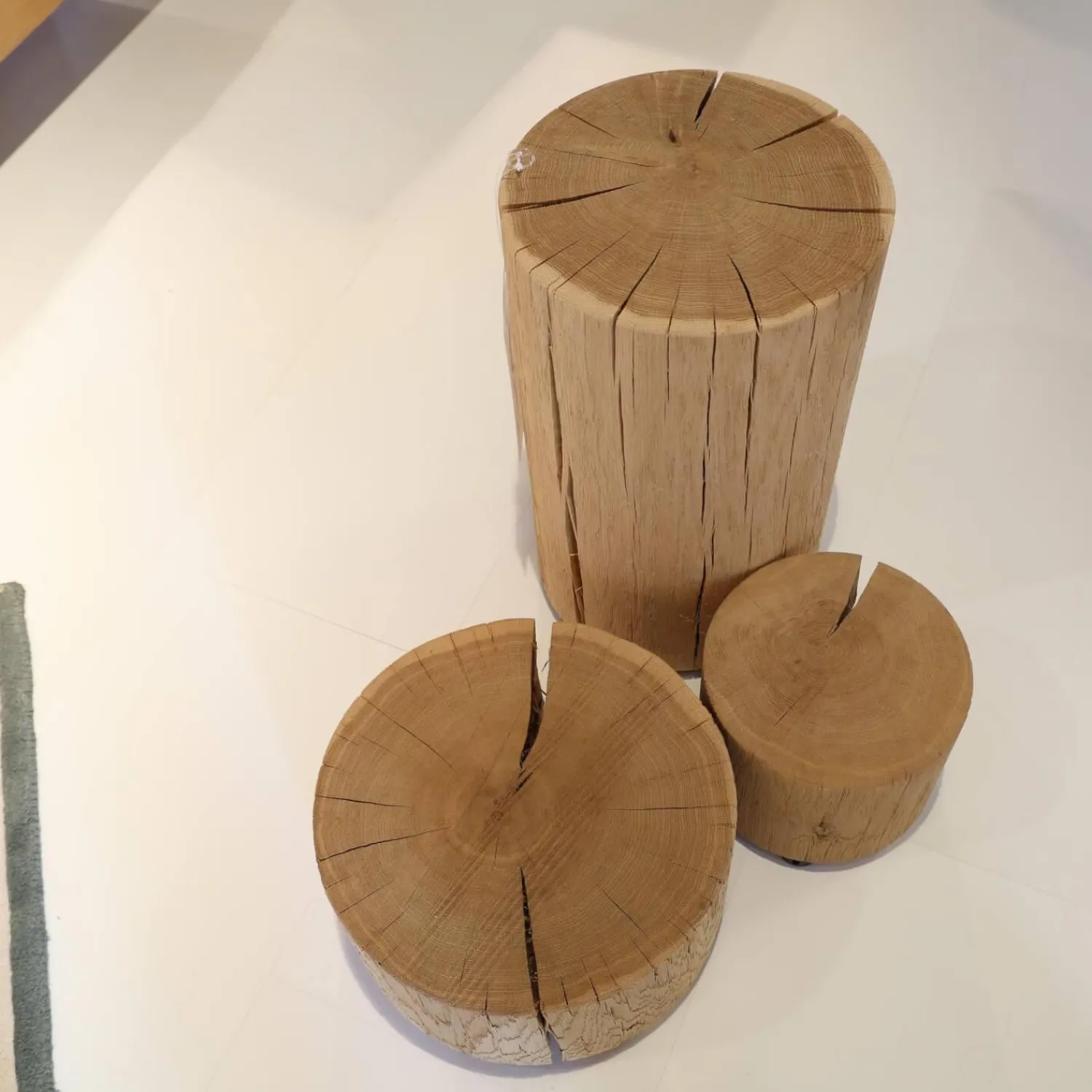 Team 7 Beistelltische|Naturholzzylinder Eiche Silber Dreiteilig