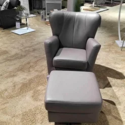 Global Relaxsessel|Ohrenbackensessel Florencia Leder Lava Kaltschaum mit Hocker