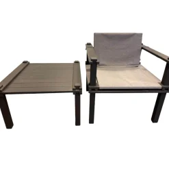 COR Loungemöbel|Outdoor Sessel Farmer Stoff Mittelgrau Gestell Und Füße Massivholz Schwarz Geölt Mit Hocker