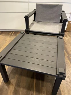 COR Loungemöbel|Outdoor Sessel Farmer Stoff Mittelgrau Gestell Und Füße Massivholz Schwarz Geölt Mit Hocker