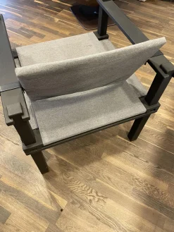 COR Loungemöbel|Outdoor Sessel Farmer Stoff Mittelgrau Gestell Und Füße Massivholz Schwarz Geölt Mit Hocker