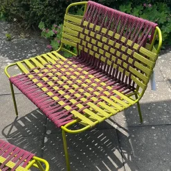 Paola Lenti Loungemöbel|Outdoor Sessel Telar Geflecht 1A Weave Bordeaux Rot Und Verde Grün Gestell Stahl Verde Grün Mit Hocker