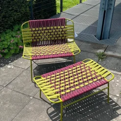 Paola Lenti Loungemöbel|Outdoor Sessel Telar Geflecht 1A Weave Bordeaux Rot Und Verde Grün Gestell Stahl Verde Grün Mit Hocker