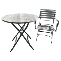 Weishäupl Gartentische|Outdoor Set Classic Holz Teak Grau Gestell Metall Dunkelgrün Schwarz Lackiert