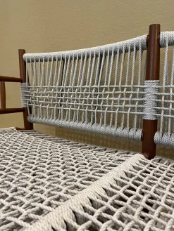 Flexform Gartenbänke|Outdoor Sofabank Lee Geflecht Kordel Eisblau Matt Blau Grau Gestell Holz Iroko Massiv Natur