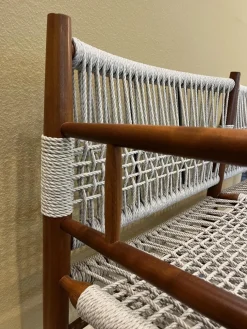 Flexform Gartenbänke|Outdoor Sofabank Lee Geflecht Kordel Eisblau Matt Blau Grau Gestell Holz Iroko Massiv Natur