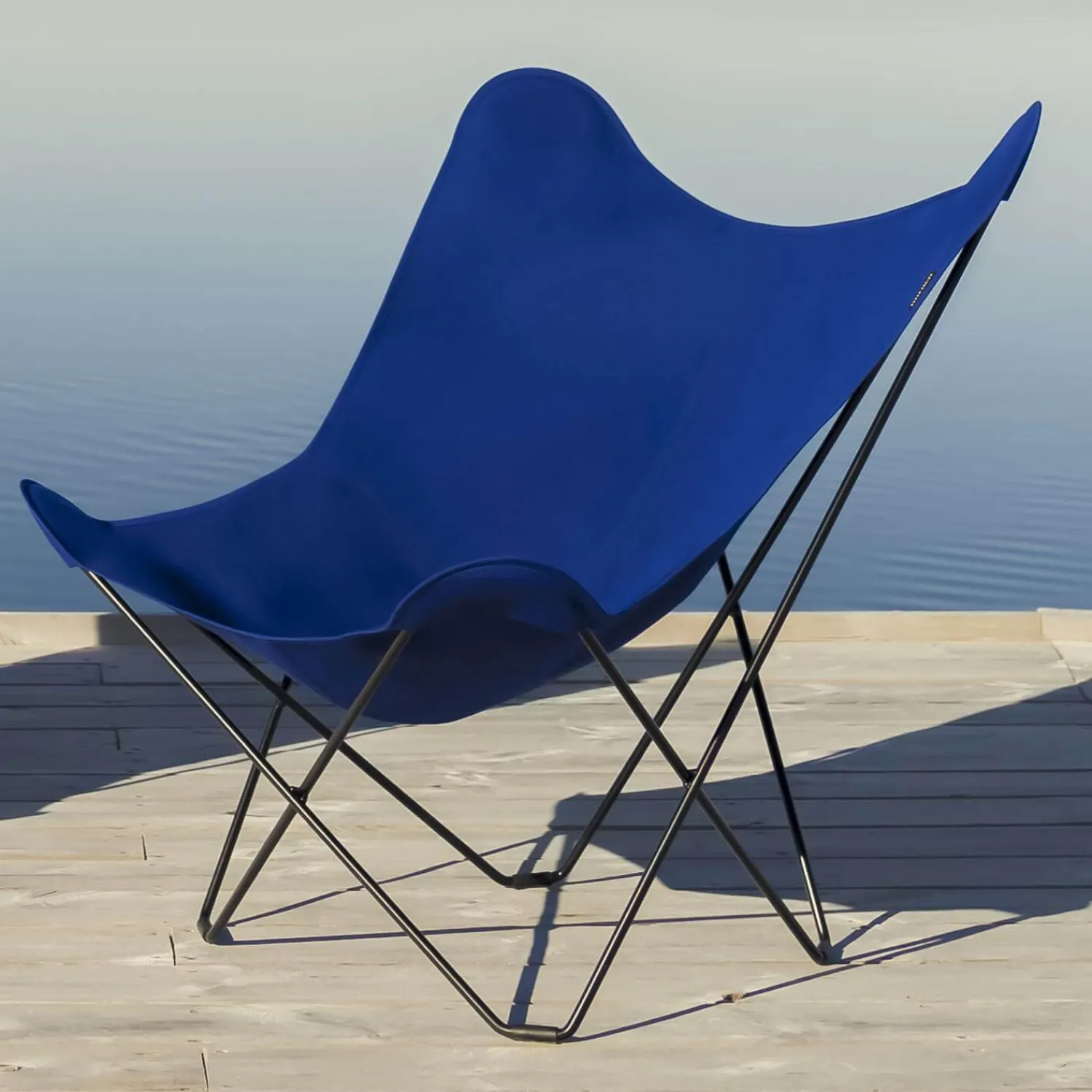 Cuero Design Einzelstühle|Outdoor Stuhl Sunshine Mariposa Sunbrella Stoff Atlantikblau Blau Gestell Stahl Schwarz