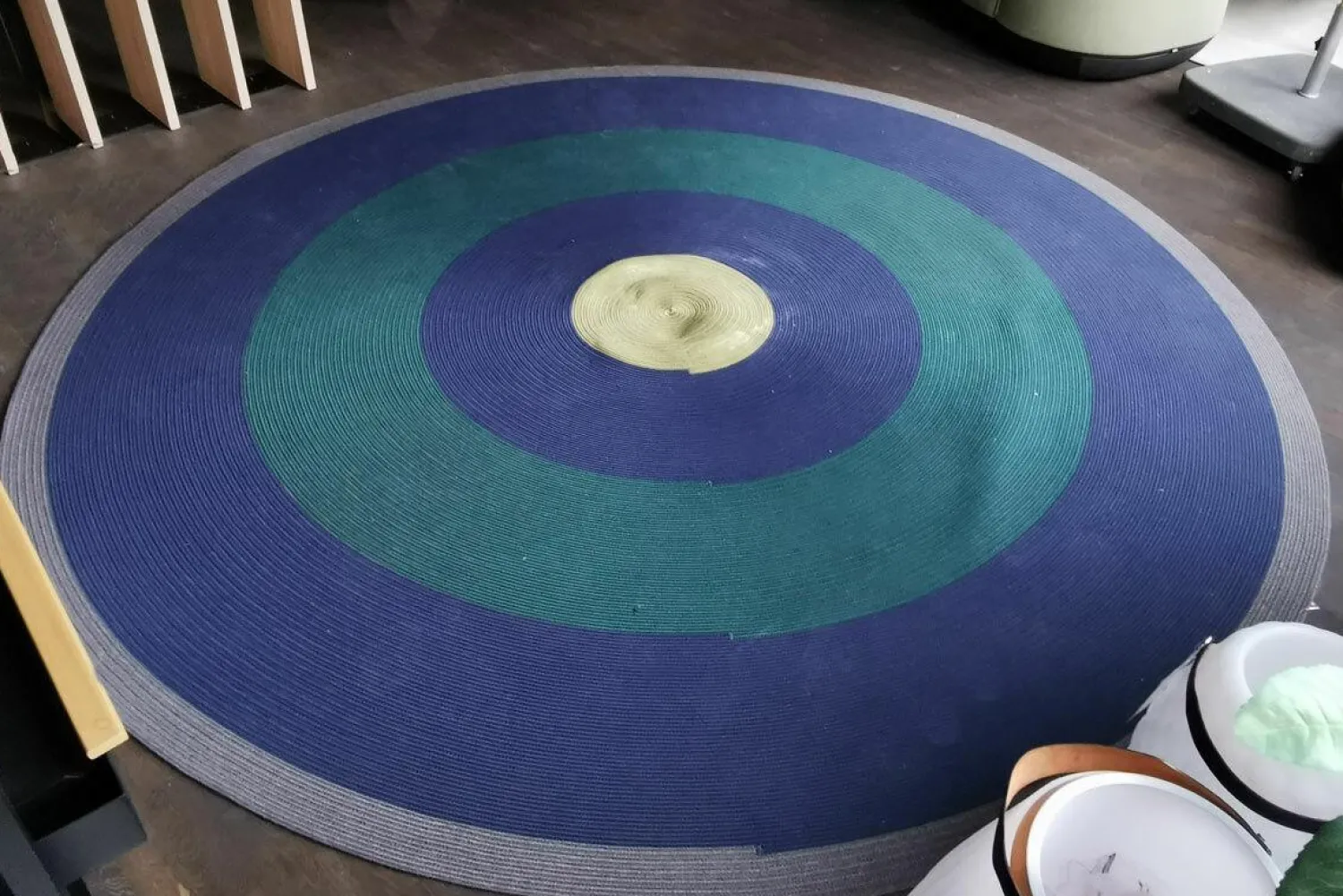 Cassina Teppiche|Outdoor Teppich 300x300 Circus Handgewebtes Polypropylen-Seil Dunkelblau Dunkelgrün Gelb