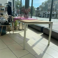 Janua Gartentische|Outdoortisch S600 Akazie Roh Gebürstet Gestell Edelstahl Grauweiß Pulverbeschichtet