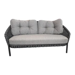 Cane Line Loungemöbel|Outdoosofa Ocean Large 2 Sitzer Geflecht Soft Rope Dark Grey Dunkelgrau Kissensatz Stoff Wove Grau Gestell Aluminium Pulverbeschichtet Grau