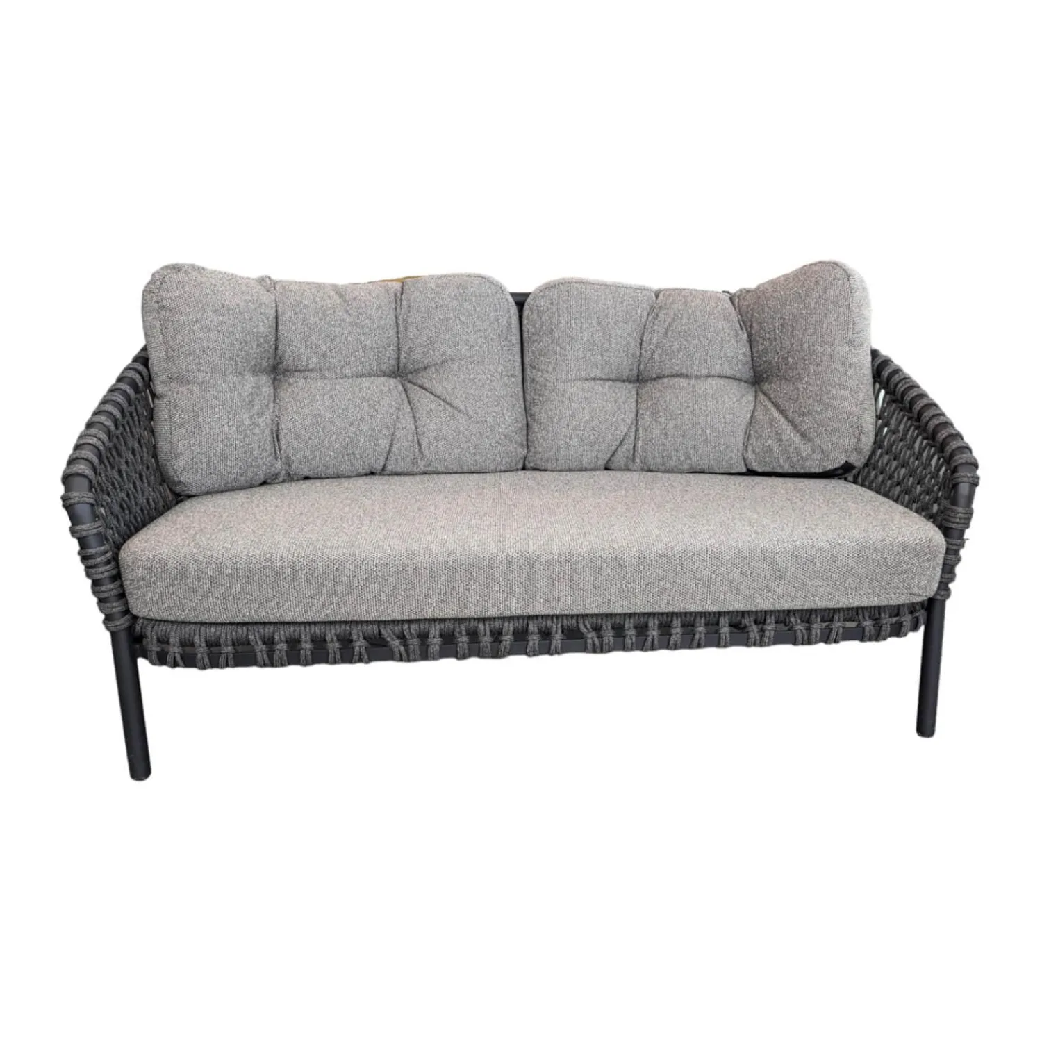 Cane Line Loungemöbel|Outdoosofa Ocean Large 2 Sitzer Geflecht Soft Rope Dark Grey Dunkelgrau Kissensatz Stoff Wove Grau Gestell Aluminium Pulverbeschichtet Grau