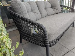 Cane Line Loungemöbel|Outdoosofa Ocean Large 2 Sitzer Geflecht Soft Rope Dark Grey Dunkelgrau Kissensatz Stoff Wove Grau Gestell Aluminium Pulverbeschichtet Grau