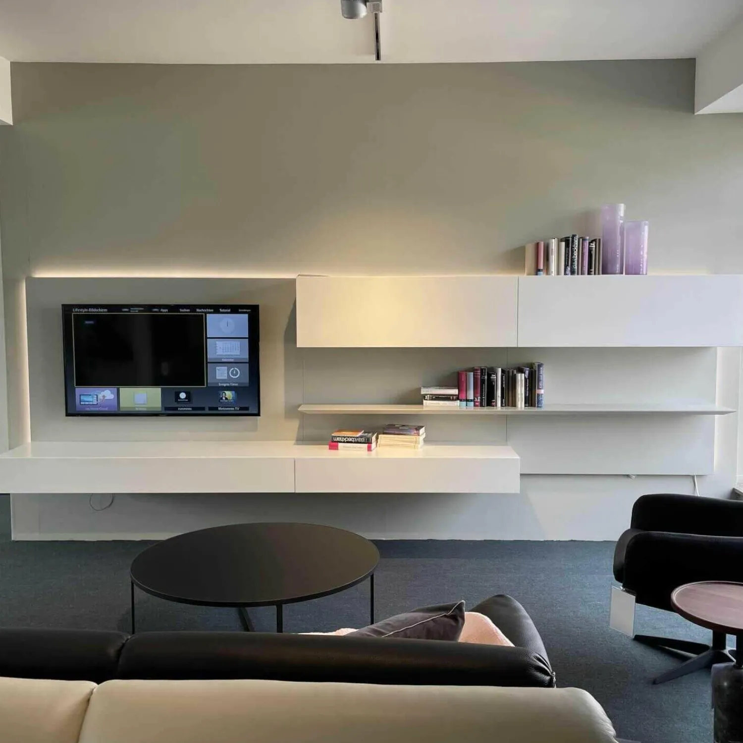 Kettnaker Wohnwände & Tv-Lowboards|Paneelwand Alea Lack Weiß Mit Beleuchtung Und Glas Einlegeböden