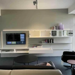 Kettnaker Wohnwände & Tv-Lowboards|Paneelwand Alea Lack Weiß Mit Beleuchtung Und Glas Einlegeböden