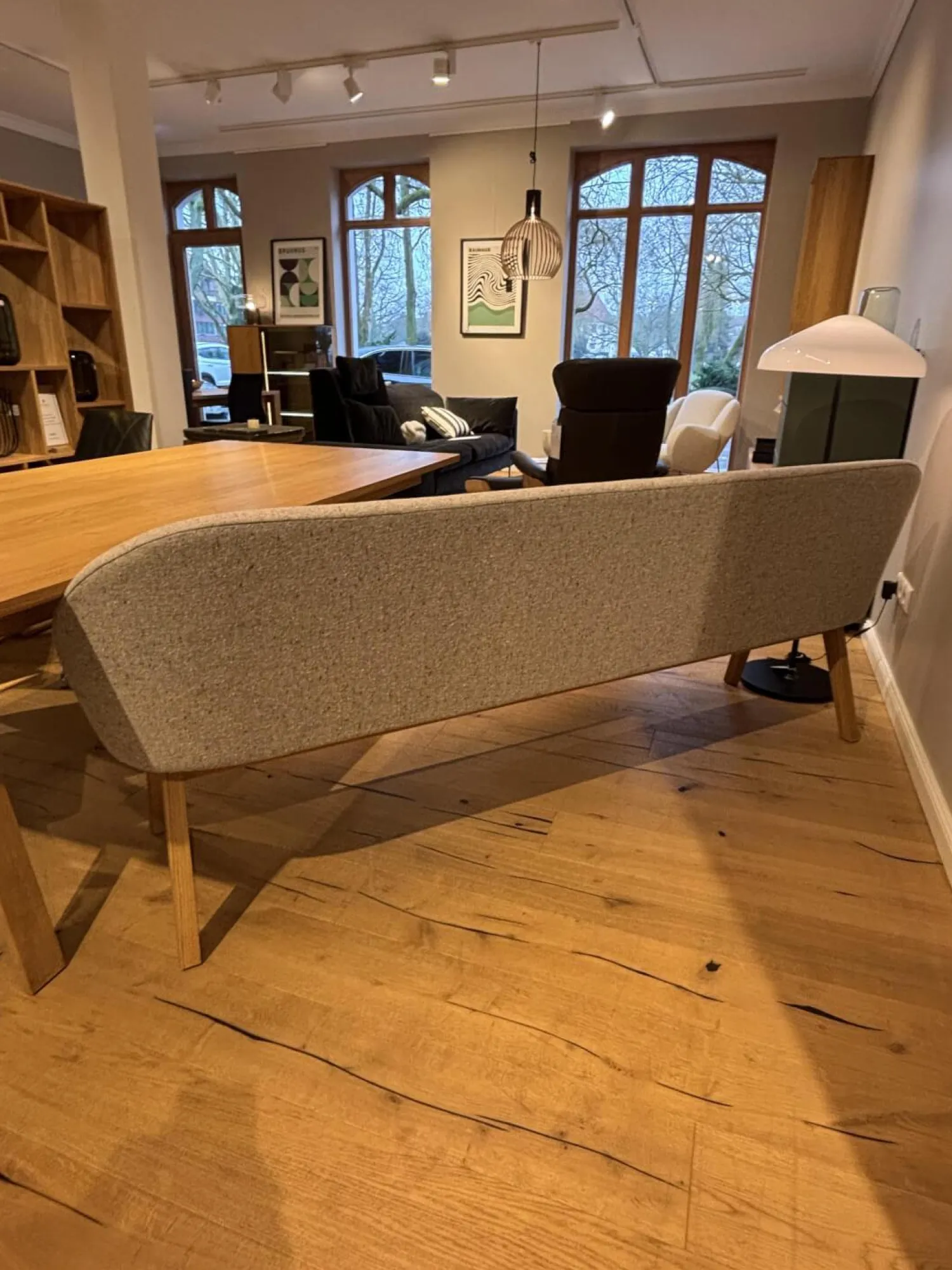 Team 7 Bänke|Polsterbank Flor Stoff Ripley R10 Grau Beige Natur Meliert Gestell Eiche Natur Geölt