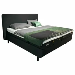 Tempur Polsterbetten|Polsterbett 83020173 Arc Static Disc Textilgewebe Charcoal Grey Grau Füße Eiche Schwarz Matt Lackiert Kopfteil Sensory Ohne Matratze Ohne Lattenrost