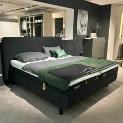Tempur Polsterbetten|Polsterbett 83020173 Arc Static Disc Textilgewebe Charcoal Grey Grau Füße Eiche Schwarz Matt Lackiert Kopfteil Sensory Ohne Matratze Ohne Lattenrost