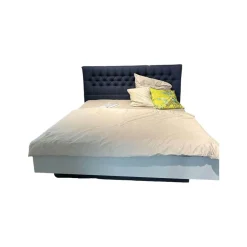 Contur Polsterbetten|Polsterbett Cilento Lack Kristallgrau Matt Polsterkopfteil Mit Steppung Und Zierknöpfen Stoff 9367 Blau Ohne Matratze