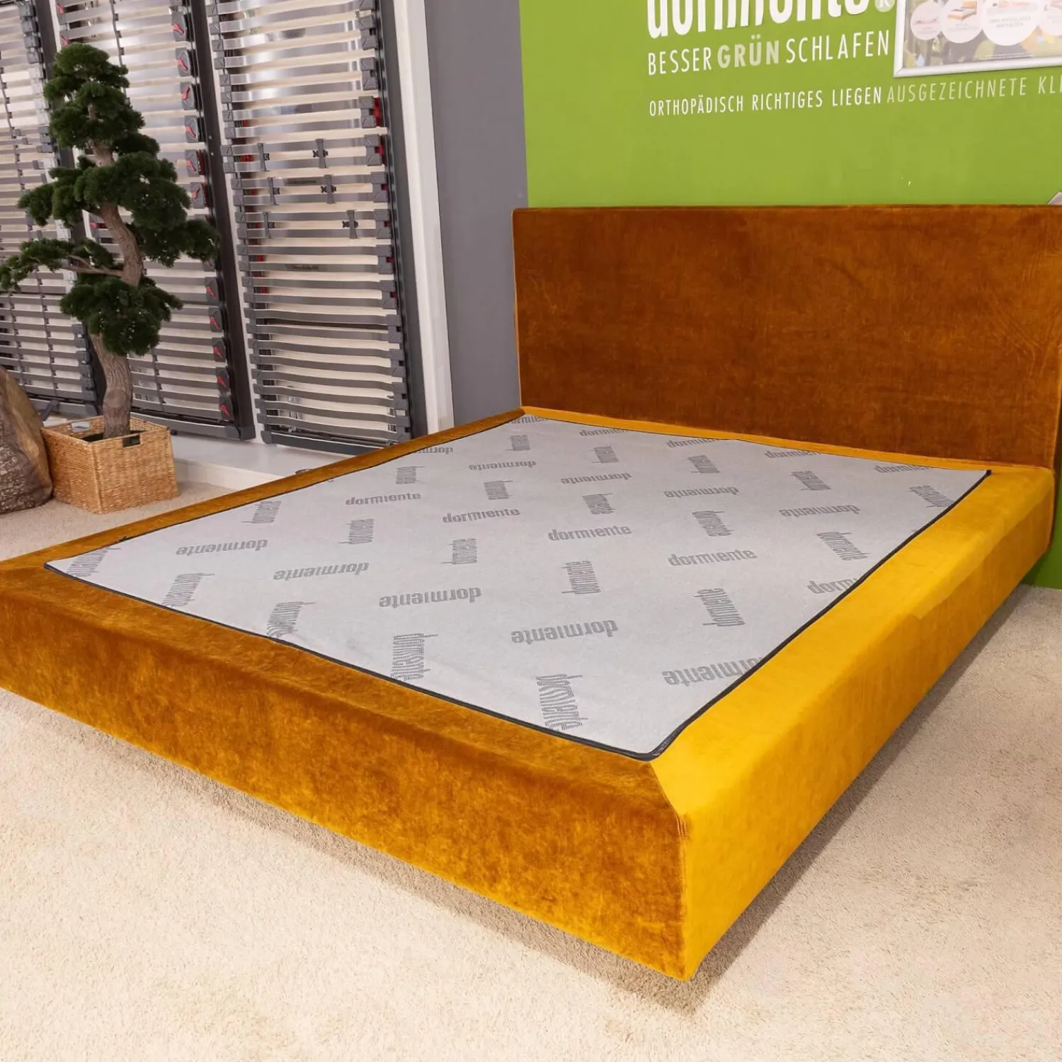 Dormiente Polsterbetten|Polsterbett Clia 2 Basisbezug Stoff Max Cotton Natur 061 Dekobezug Glenville Honey F1872 36 Gelb Orange Füße Buche Geölt Ohne Matratze Ohne Lattenrost