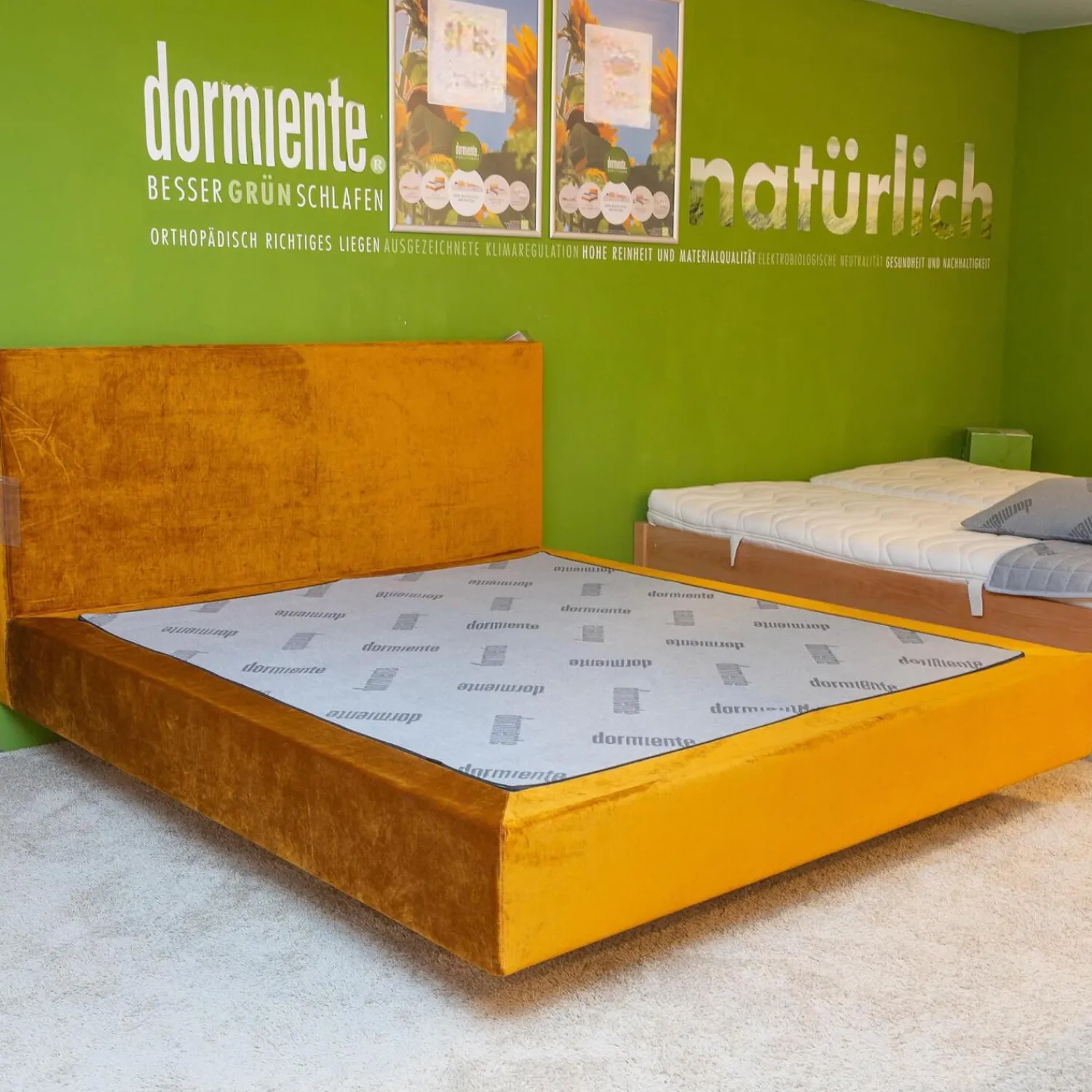 Dormiente Polsterbetten|Polsterbett Clia 2 Basisbezug Stoff Max Cotton Natur 061 Dekobezug Glenville Honey F1872 36 Gelb Orange Füße Buche Geölt Ohne Matratze Ohne Lattenrost