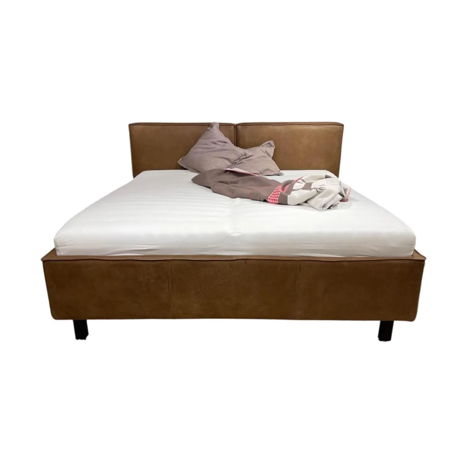 Eigene Herstellung Polsterbetten|Polsterbett Elisa In Boxspringoptik Wasserbüffelleder Coffee Braun ohne Lattenrost ohne Matratze