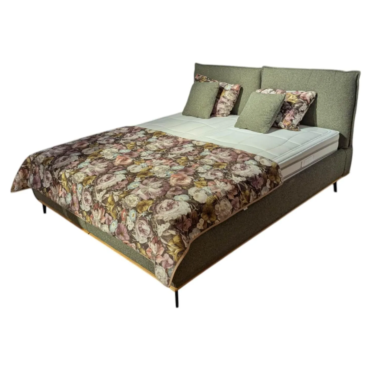 Oschmann Polsterbetten|Polsterbett Merida Stoff Trust Lind 740003 Gruün Kopfteil 1857 Metallfuß W010 Schwarz Mit Matratzen