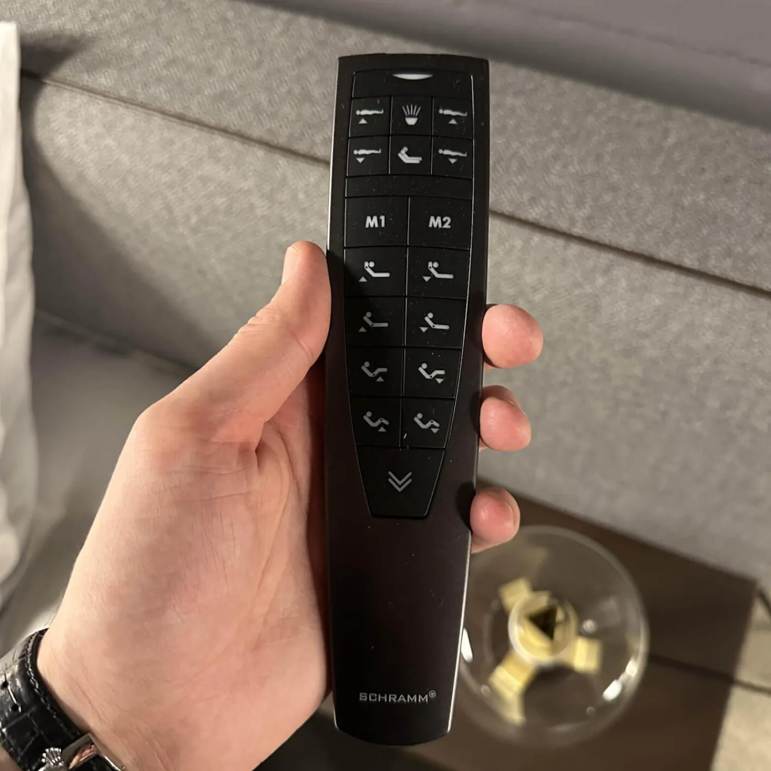 Schramm Polsterbetten|Polsterbett Paio Stoff Mirage Graublau Mit Matratzen Und Motorischer Verstellung