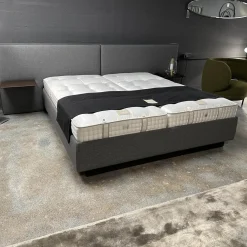 Schramm Polsterbetten|Polsterbett Paio Stoff Mirage Graublau Mit Matratzen Und Motorischer Verstellung