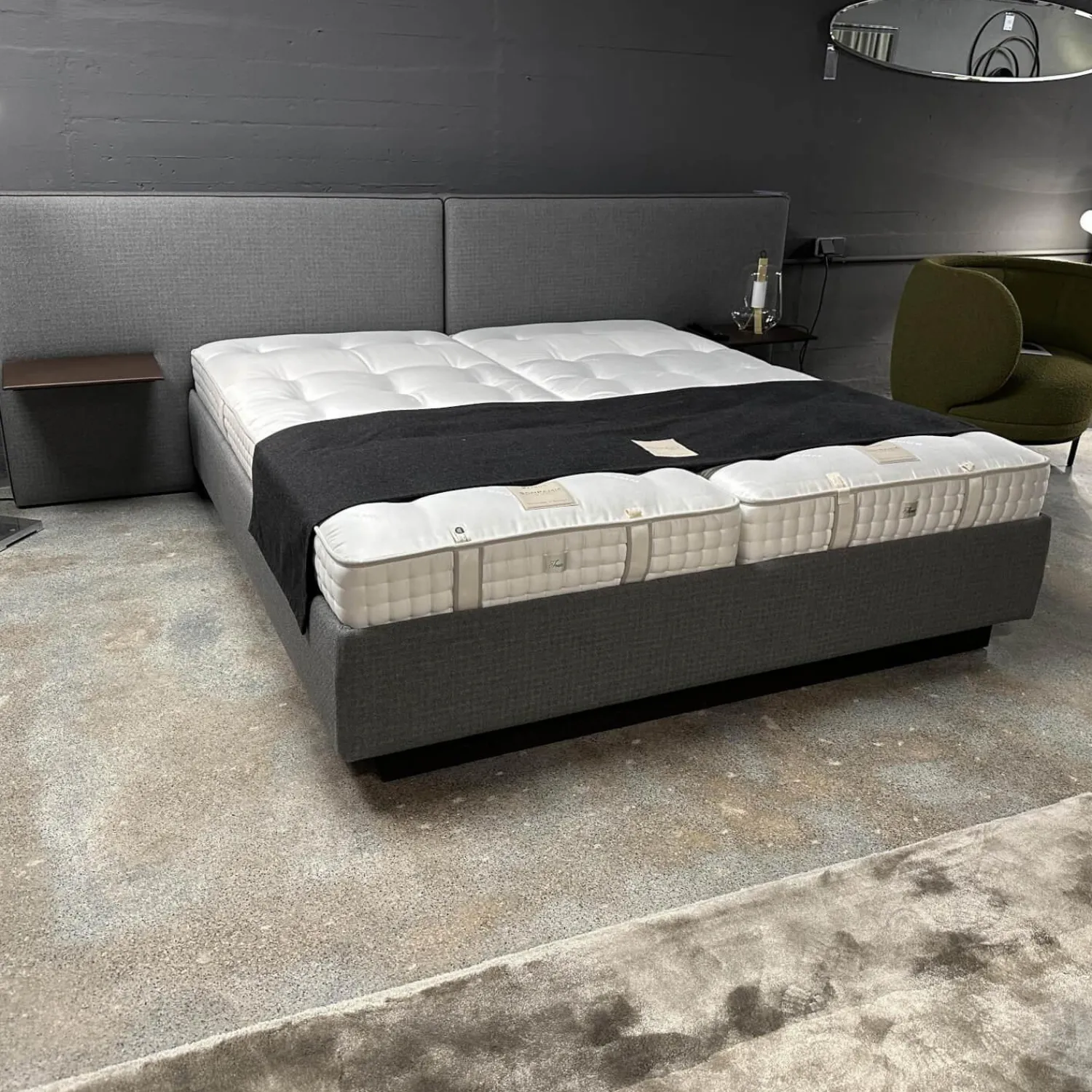 Schramm Polsterbetten|Polsterbett Paio Stoff Mirage Graublau Mit Matratzen Und Motorischer Verstellung