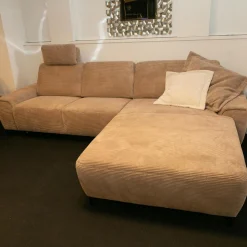 Gallery M Ecksofas|Polstergarnitur Leon Bezug Cord Taupe Metallfuß 1015 Schwarz Matt Mit Schlaffunktion