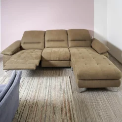 Carina Ecksofas|Polstergarnitur 2600 Motorisch Bezug Clash Oliv Metallfüße Chrom Glänzend