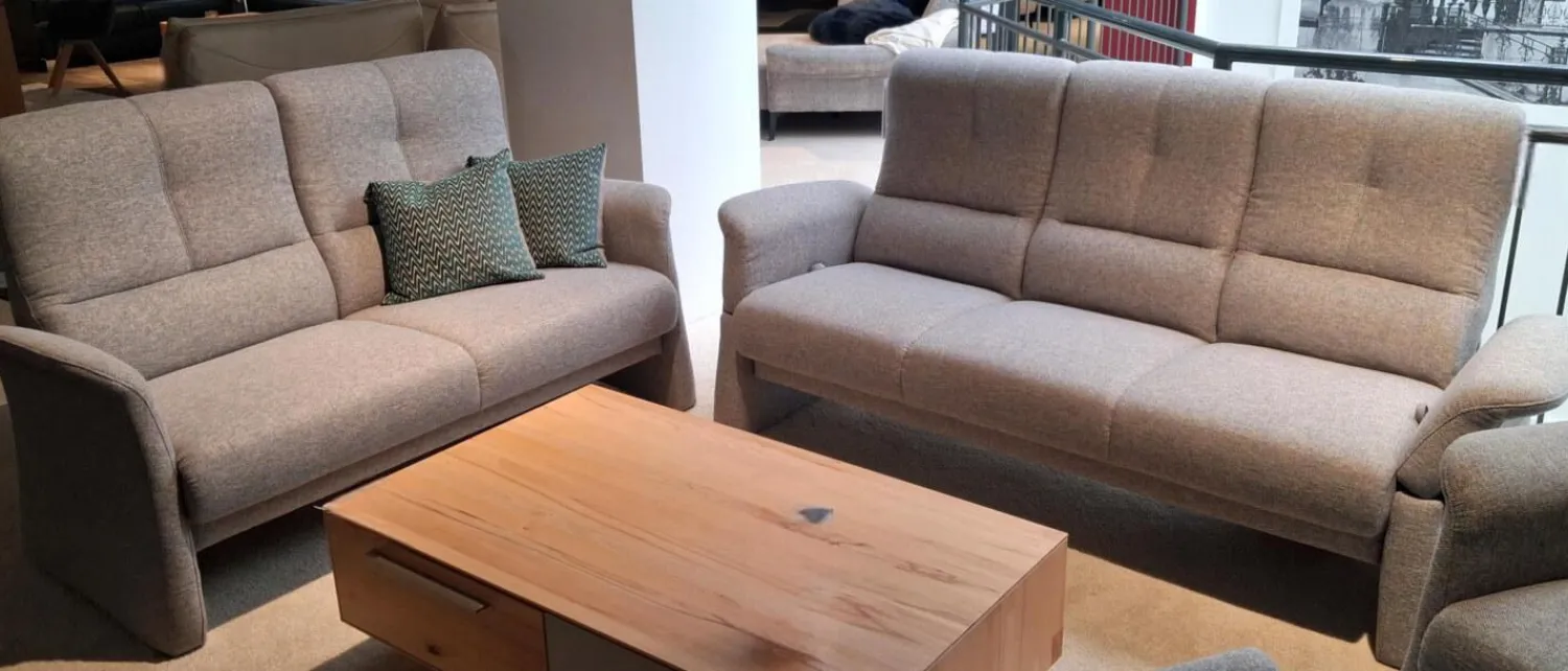 himolla Polstergruppen|Polstergarnitur 6001 Select Stoff Bodyflux Aqua Braun Grau Gestell Mit Stoff Bezogen Mit Kunststoffgleitern