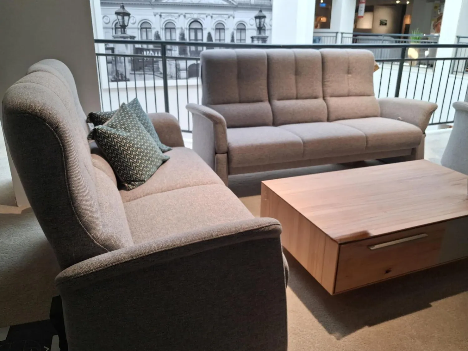 himolla Polstergruppen|Polstergarnitur 6001 Select Stoff Bodyflux Aqua Braun Grau Gestell Mit Stoff Bezogen Mit Kunststoffgleitern